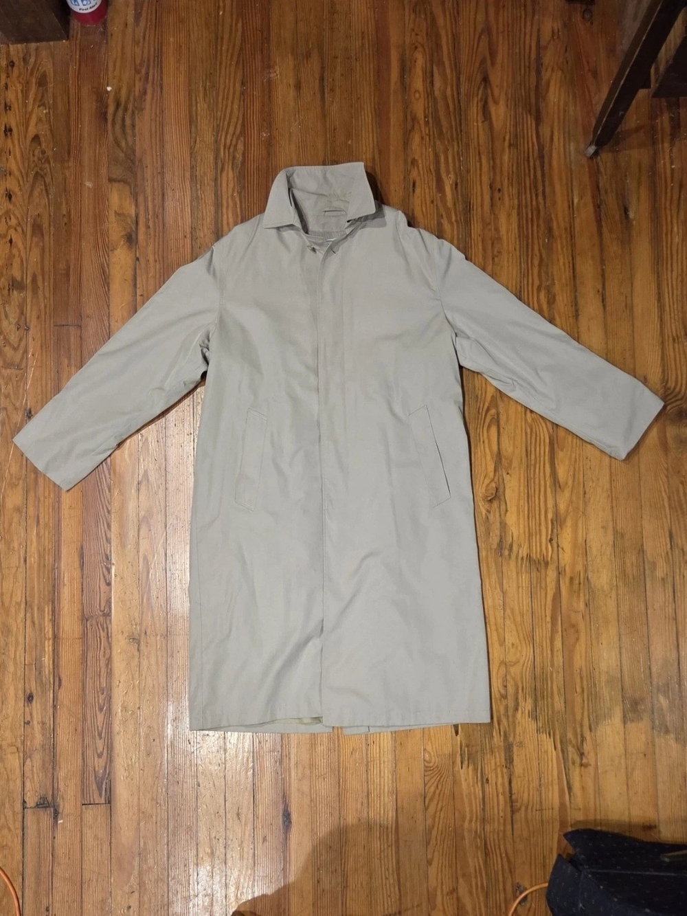 L.L.Bean Men's M Regular Beige Trench Coat Button Wool Lined